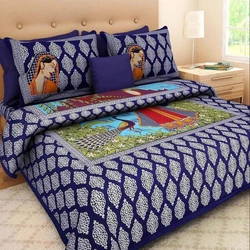 Rajasthani Jaipuri Traditional Sanganeri Print 144 TC Cotton Double Size Bedsheet with 2 Pillow Covers