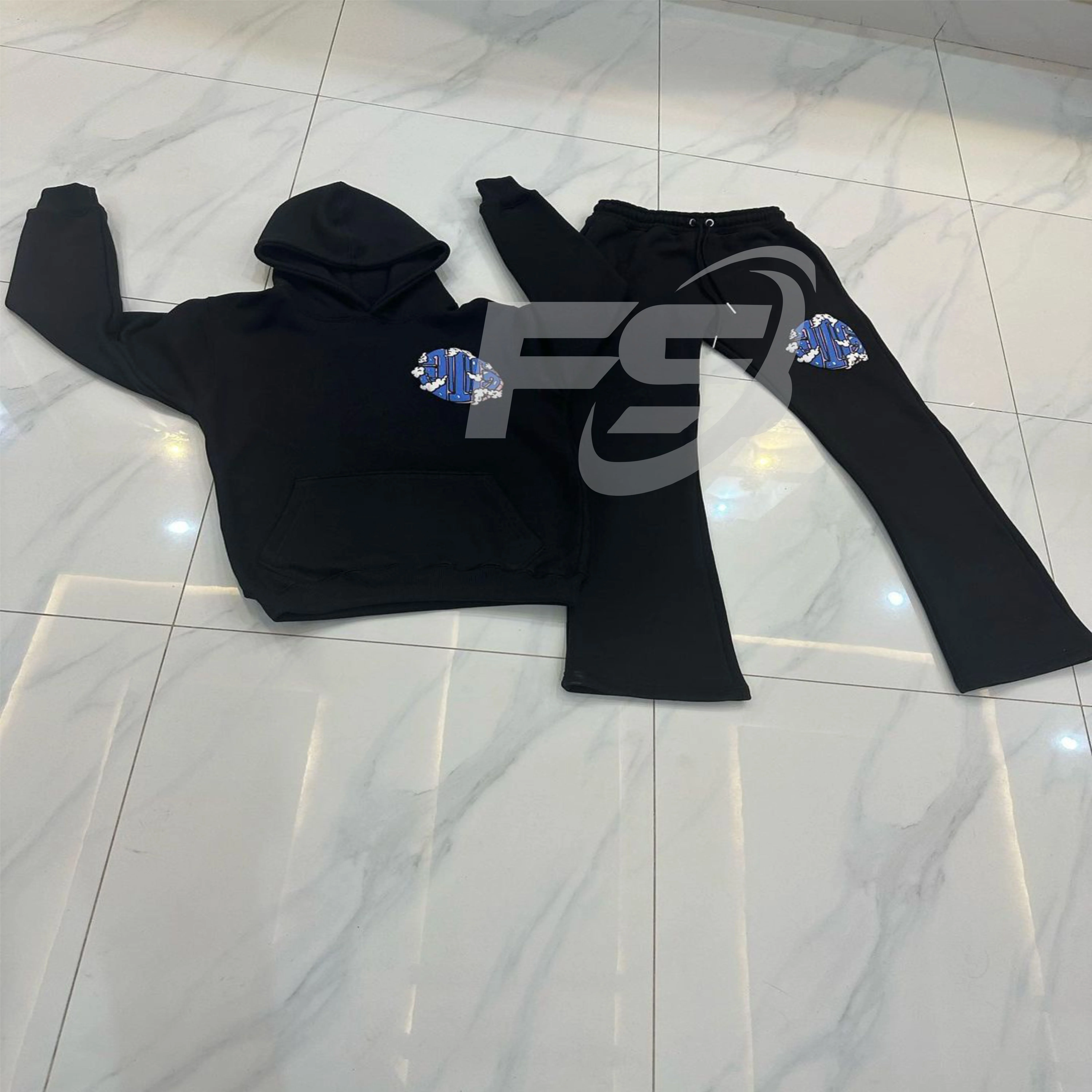 New Arrival Sport Jogging cotton fleece puff print  Lightweight 2 Piece Full  Men Track Suits