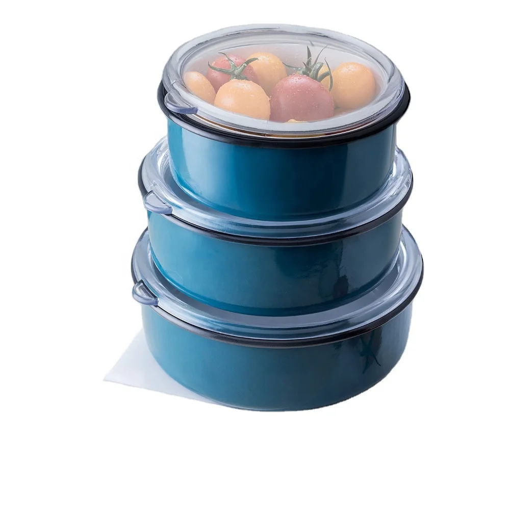 Bowl Triple Set Storage Enamel Salad Bowl Packaging Cup Three Pieces Bowl Stainless Steel Double Round Shape Kitchenware