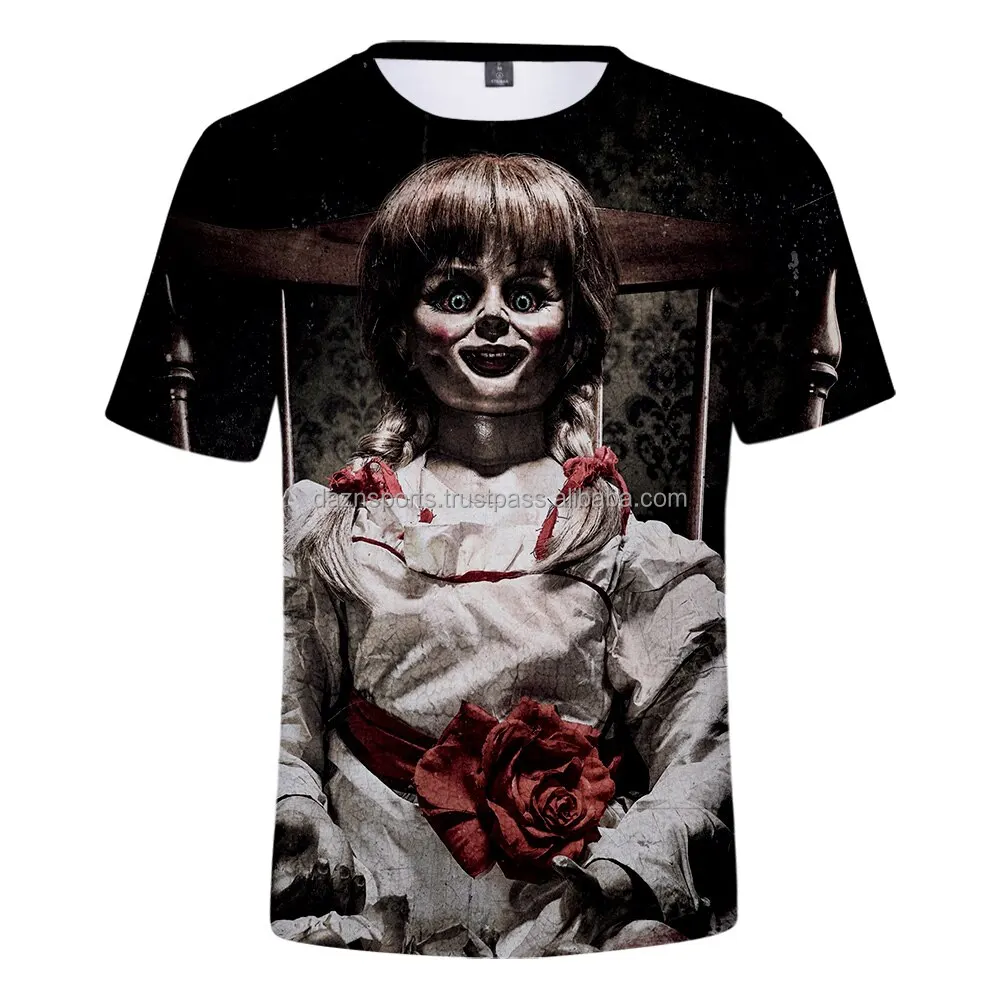 new 2023 summer horror print o neck short sleeve t shirt polyester 65 cotton 35 breath able fabric  quickly dry clean
