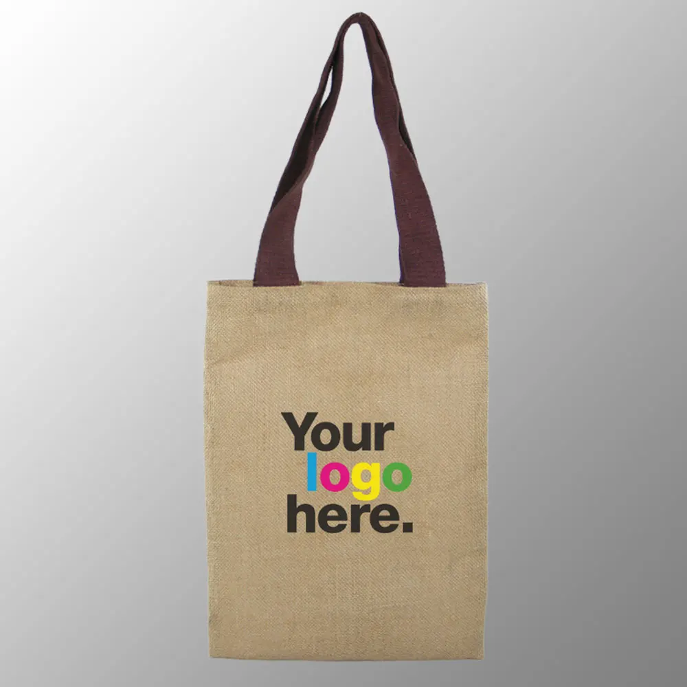 jute tote bag with cotton web handles jute burlap promotion bag custom print with one color logo for free jute carry bags