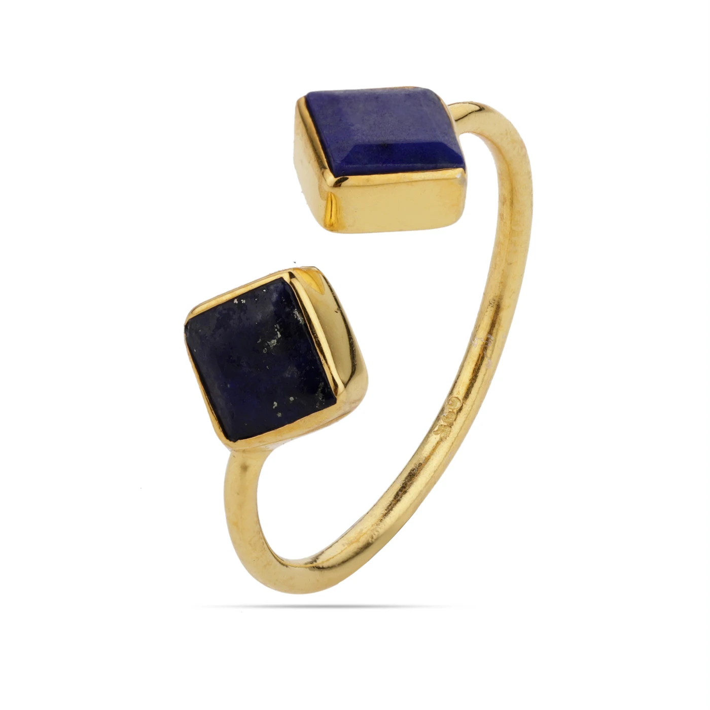 Women Fashion Fine S925 Sterling Silver Jewelry Wedding Engagement Gold Plated Natural Lapis Lazuli Gemstone Open Ring Accessory