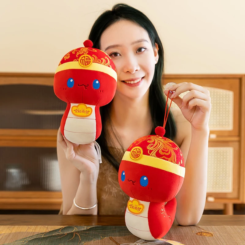 Super Soft PP Cotton Filled Plush Doll Tang Hat Snake Stuffed Animal Toy for New Year Gift