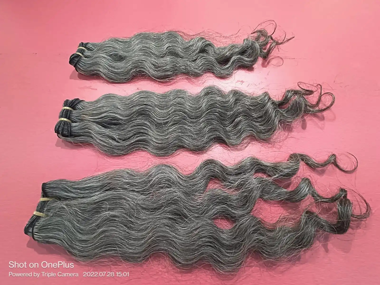 Natural Virgin Raw Unprocessed 3 bundles grey hair double genius weft deep wave human hair extensions