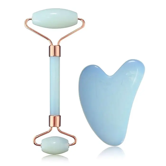 Wholesale natural stone head neck SPA massager jade facial massage roller and guasha set jade roller gua sha