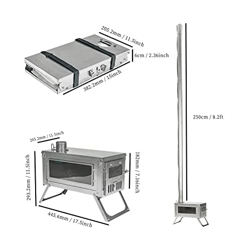 Tent Stove Portable Outdoor Foldable Titanium Sliver Pellet Wood Burning Camping Stove With Chimney Pipe