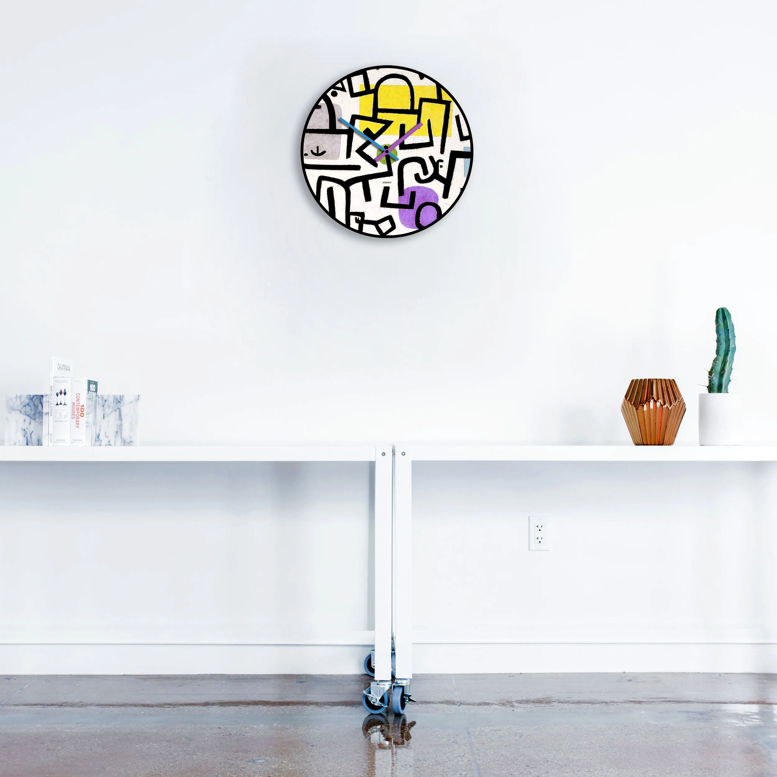 Large circular and colorful wall clock for office and living