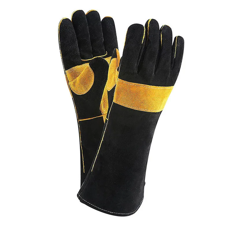 Pakistan Made Flexible Soft Welding Flame Fire Deerskin Leather Work Welding Gloves With Split Cowhide Cuff Gloves