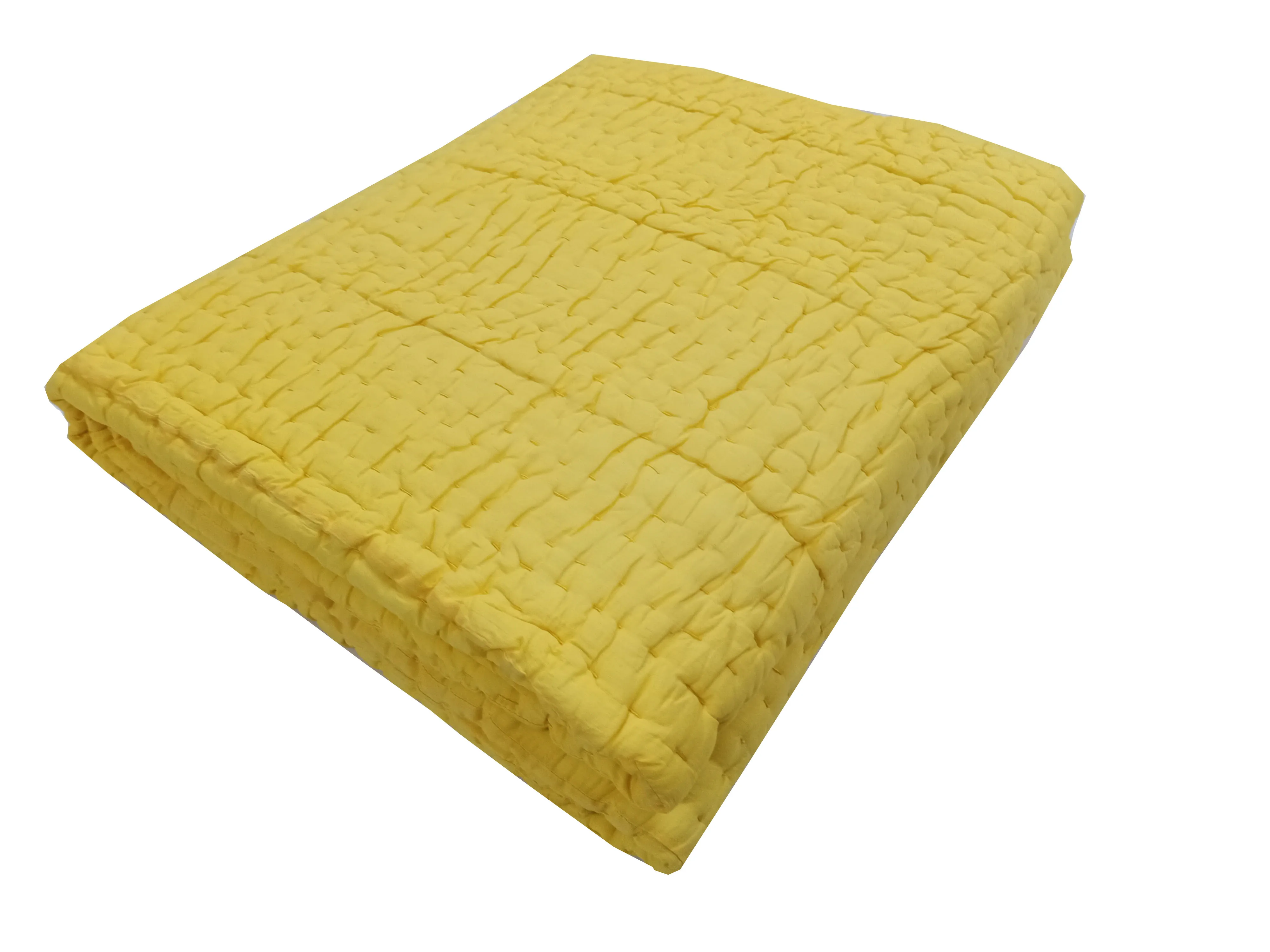 Vintage Indian Hand Thread Work Best Price King Size Jaipuri Quilt Soft Cotton Hand Stitched Yellow Quilts Blanket Bed Spread