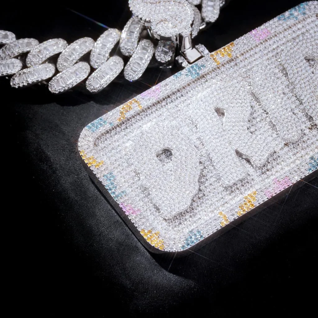 100% Export Quality 3D Colorful Square Pendant with Solid Metal Made 10KT and 14KT Purity Hip Hop Pendant