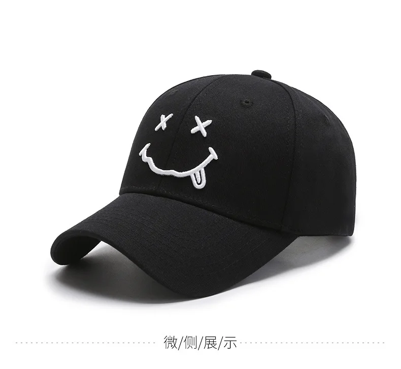High Quality Smile Face Embroidery Baseball Hat Black Cotton Adjustable Snapback Funny Hip Hop Autumn Hats for Mens