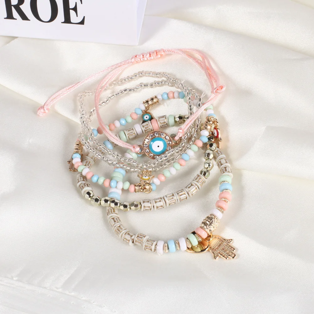 192053 6-piece girl Teen blue glass beaded butterfly bracelet set