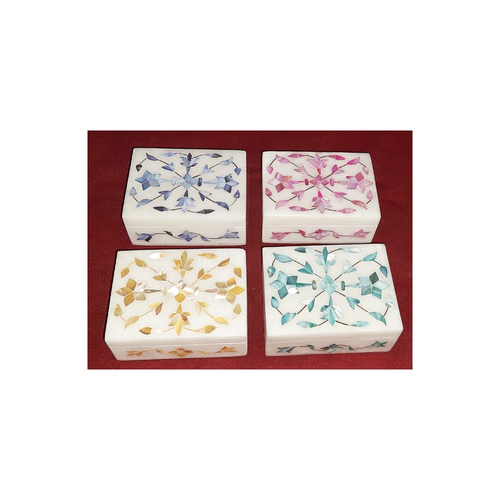 Beautiful Handmade Marble MOP Inlay Jewelry Boxes Marble Inlay Mother Of Pearl Jewelry Boxes Mop Inlaid Marble Boxes