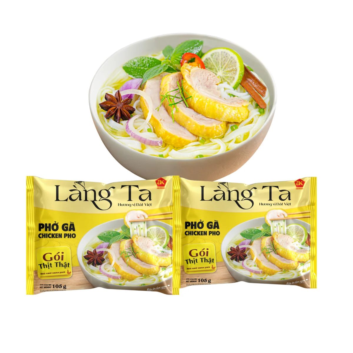 Instant Chicken Pho Rice Noodles Real Chicken Sauce Bag Asian Instant Soup Meals ISO HACCP Certified OEM Vietnamese Manufacturer