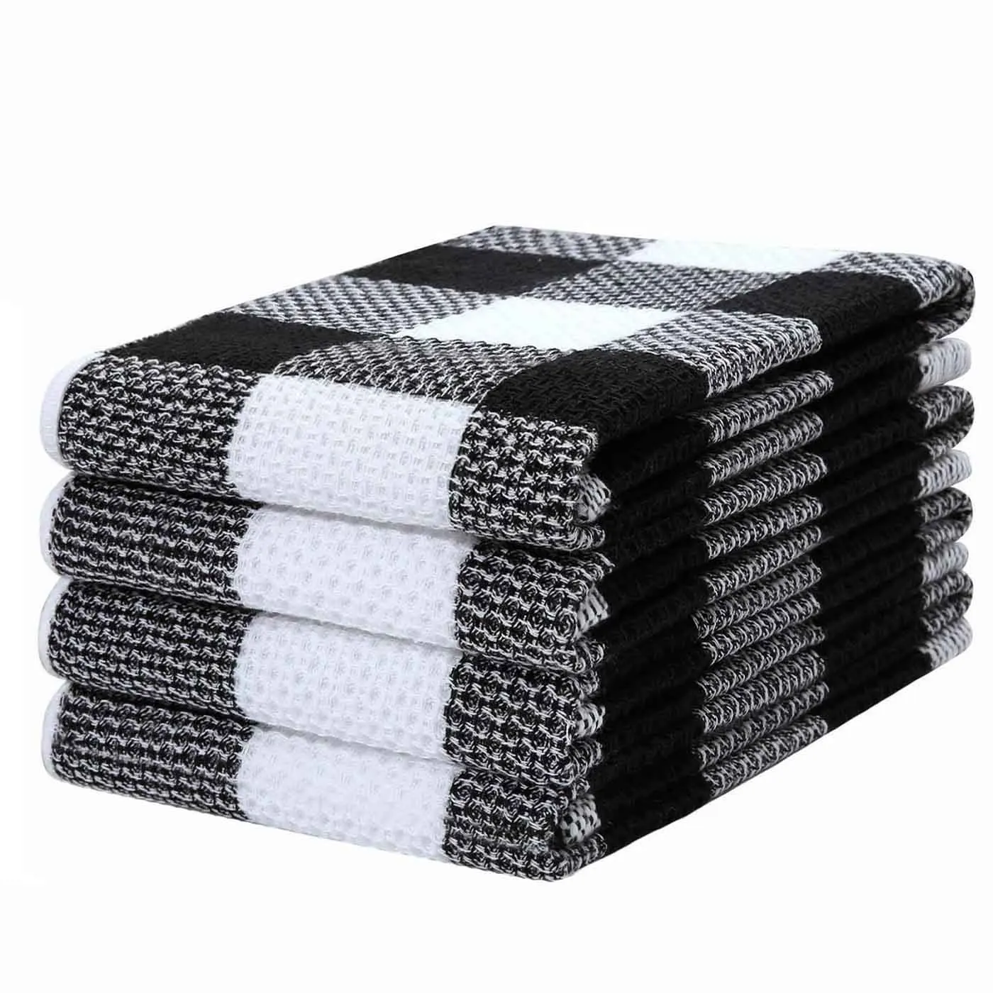 100% Cotton Waffle Weave Check Plaid Kitchen Towels Super Soft &Absorbent Dish Towels Drying Cloth Sustainable Reusable