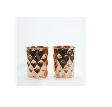 Set Of Two Low Price Pure Copper Hammered Mug Supplier Of Copper Glasses Sets Irregular Shape Table Top Drinking Water Glass Set
