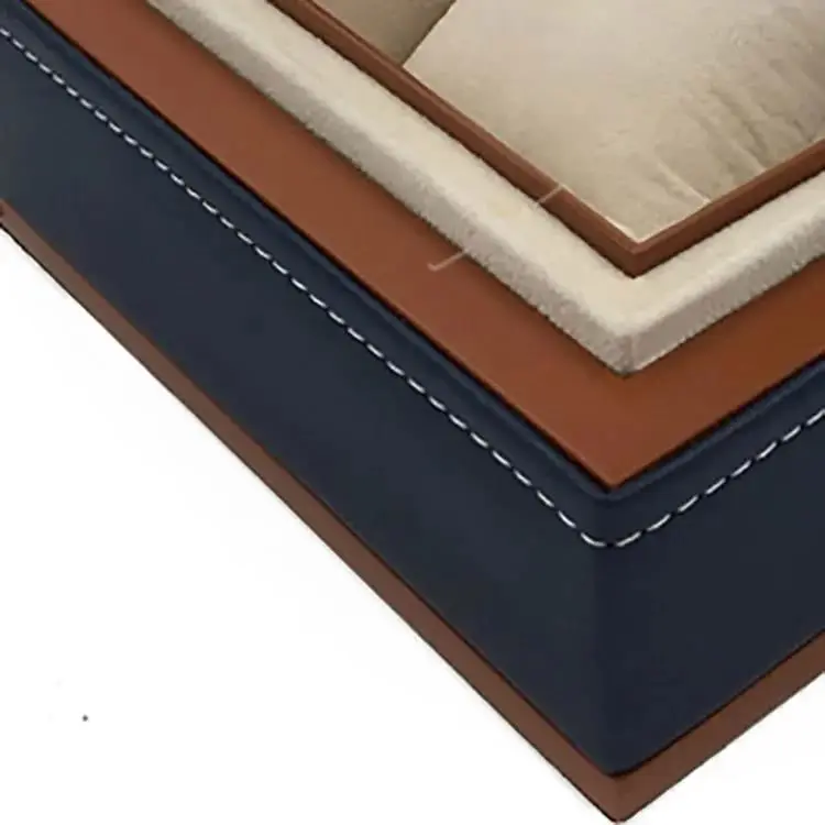 Hot Sale Professional Unique Single Dark Blue Wooden Watch Leather Storage Orgaenizer Box