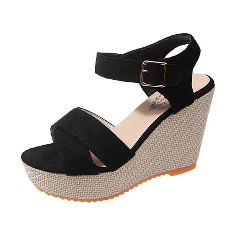 Hot Sell Fashion Ladies Leather Flip Flop Platform Women Sandals Jute Wrapped Wedges Chaussures Femme Shoes