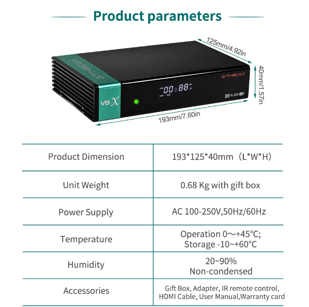 2021 Декодер каналов кабельного телевидения ТВ коробка Gtmedia V8X H. 265 DVB-S/S2/S2X спутниковый ТВ-приемник с Ca и отделением для