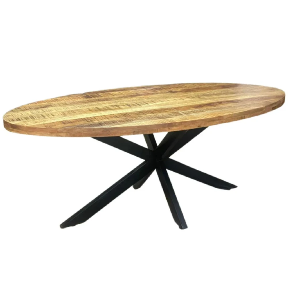 Fancy Shape New European Style Solid Mango Wood Oval Dining Table for Living Room Restaurant Home Office and Bedroom Mall Use