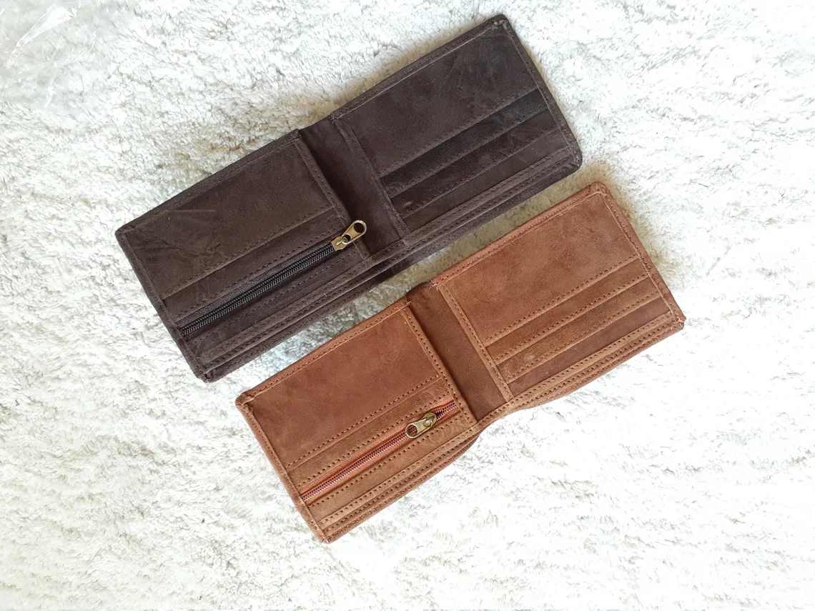 Factory Custom Logo Full Top Grain Men Genuine Leather Blocking Rfid Wallet Bifold Hand Stitched Cowhide Money Card Slot Wallet