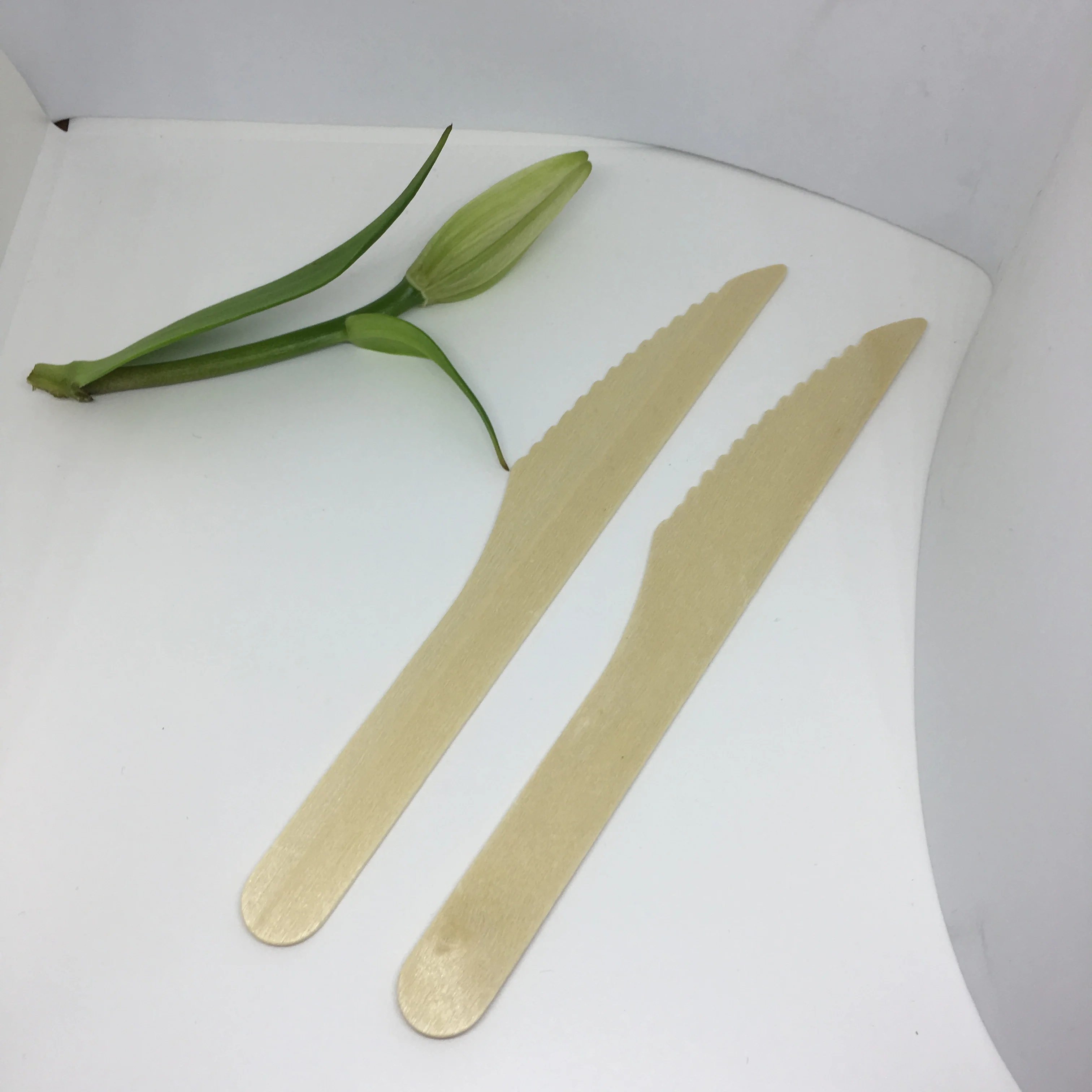 165 mm Leaf Shape Wooden Knife Biodegradable  Birch Wood Spoon Fork Knife Party Organic natural flatware