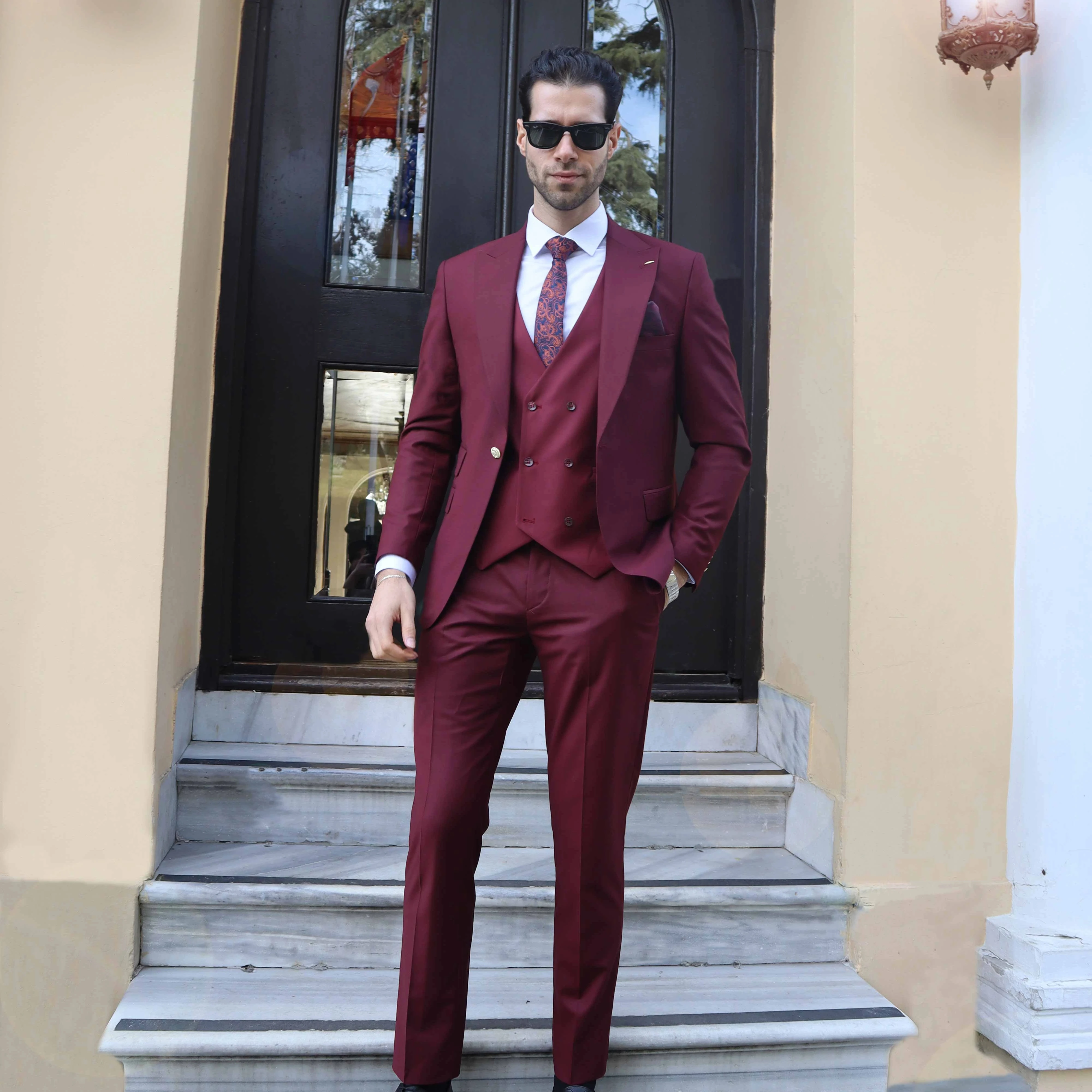 Royal Burgundy Men Suits 3 Piece Slim Fit Wedding Groom Party Wear Coat Pant,Summer Winter Suit Formal Suit Business Set