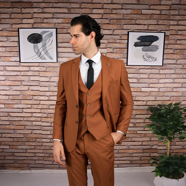 Unique Brown Men Suits 3 Piece Slim Fit Wedding Groom Party Wear Coat Pant,Summer Winter Suit Formal Suit Business Set