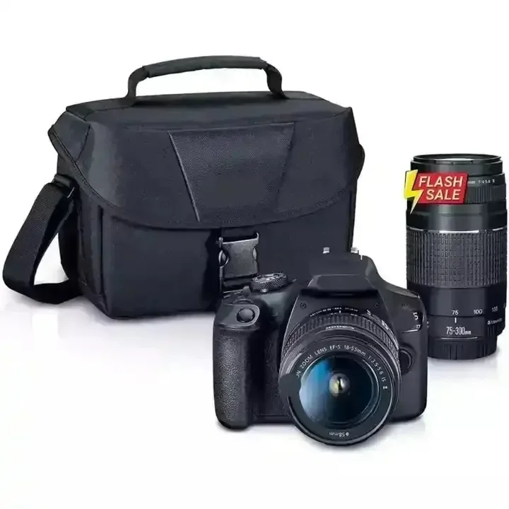 Top Quality Original Brand New Rebel T7 DSLR Camera with 2 Lens Kit with EF18-55mm + EF 75-300mm Lens Black