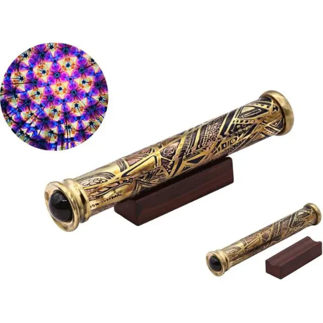 Teleidoscope Kaleidoscope гравированный латунный полированный с деревянной подставкой уникальный подарок для мужа