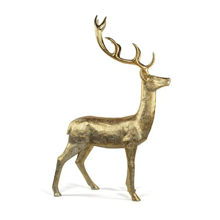 Luxury Golden Deer Animal Sculpture Brass Metal Art for Interior Table Decor and Christmas Gift Elegant Golden Deer Metal Art