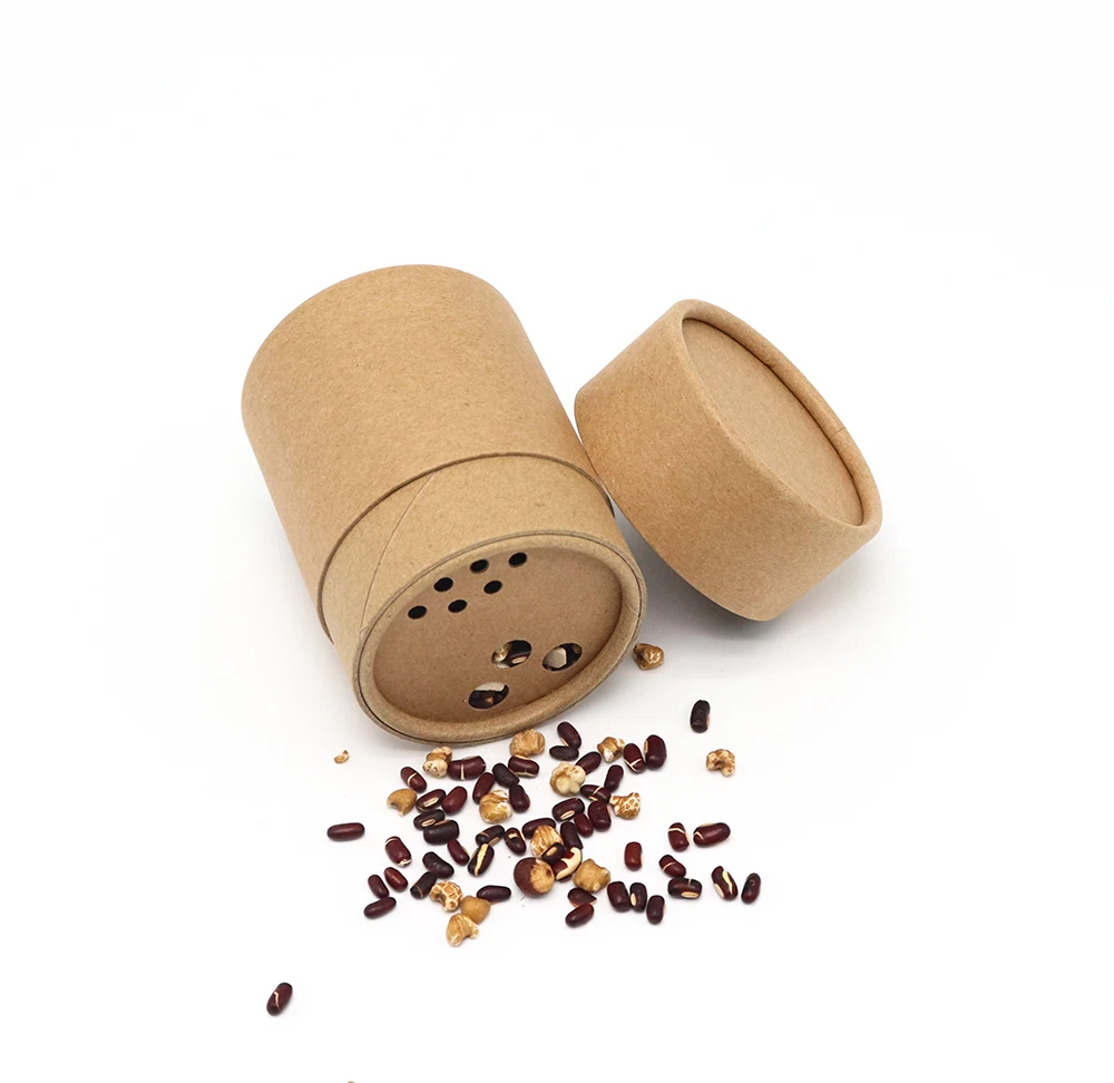 Custom Made Round Ecofriendly Food Paper Cardboard Tube Container Sifter Kraft Spice Canister Loose Powder Top Shaker Paper Tube