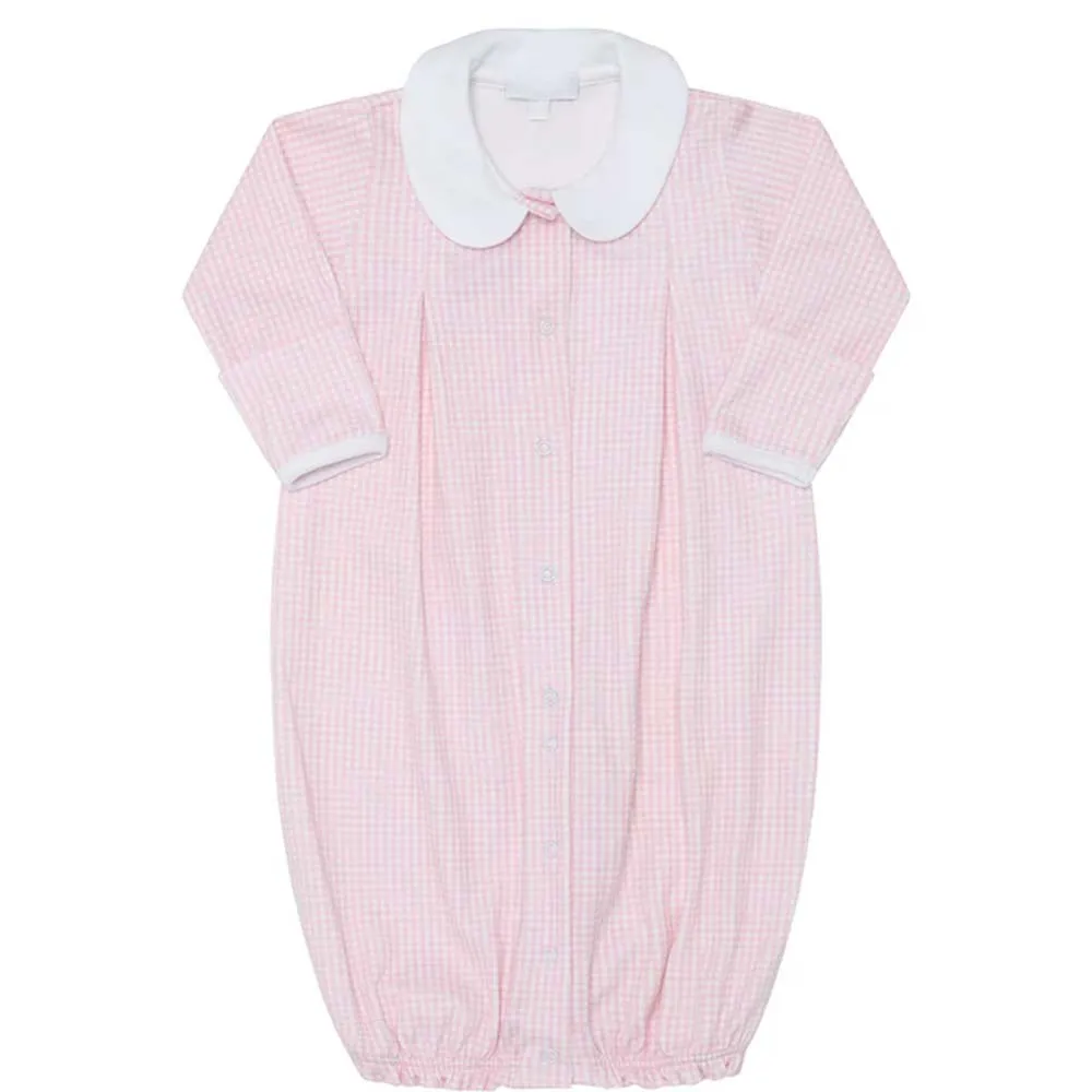 Wholesale Cotton Baby Pajamas Customized Pink Gingham Long Sleeve Baby Girl Romper