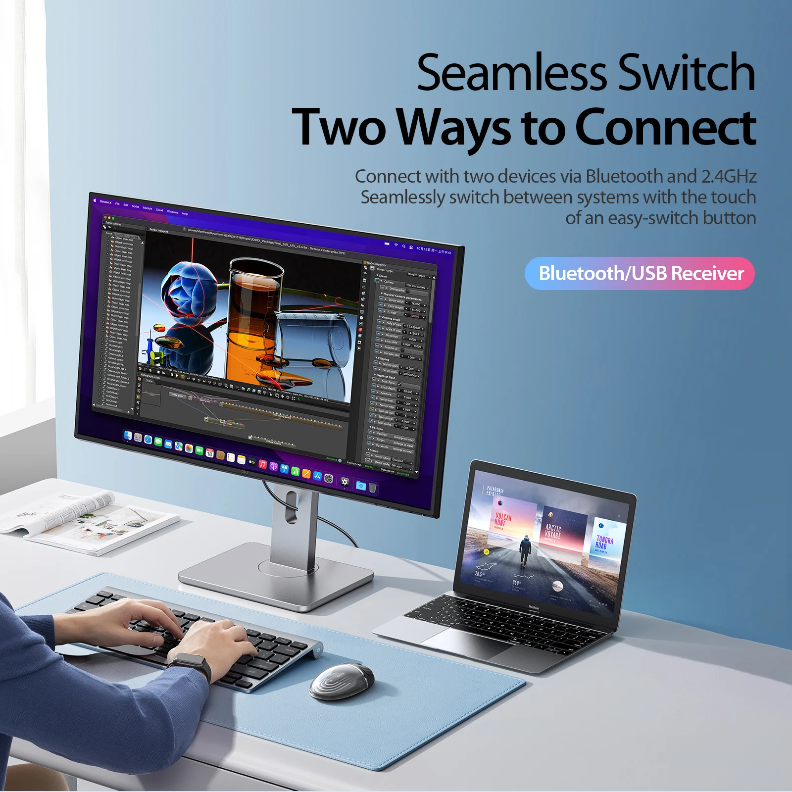 Bluetooth 2.4GHz Wireless Transparent Mouse with Colorful Backlight Silent Clicks Ergonomic Design Compact Palm Grip Mouse