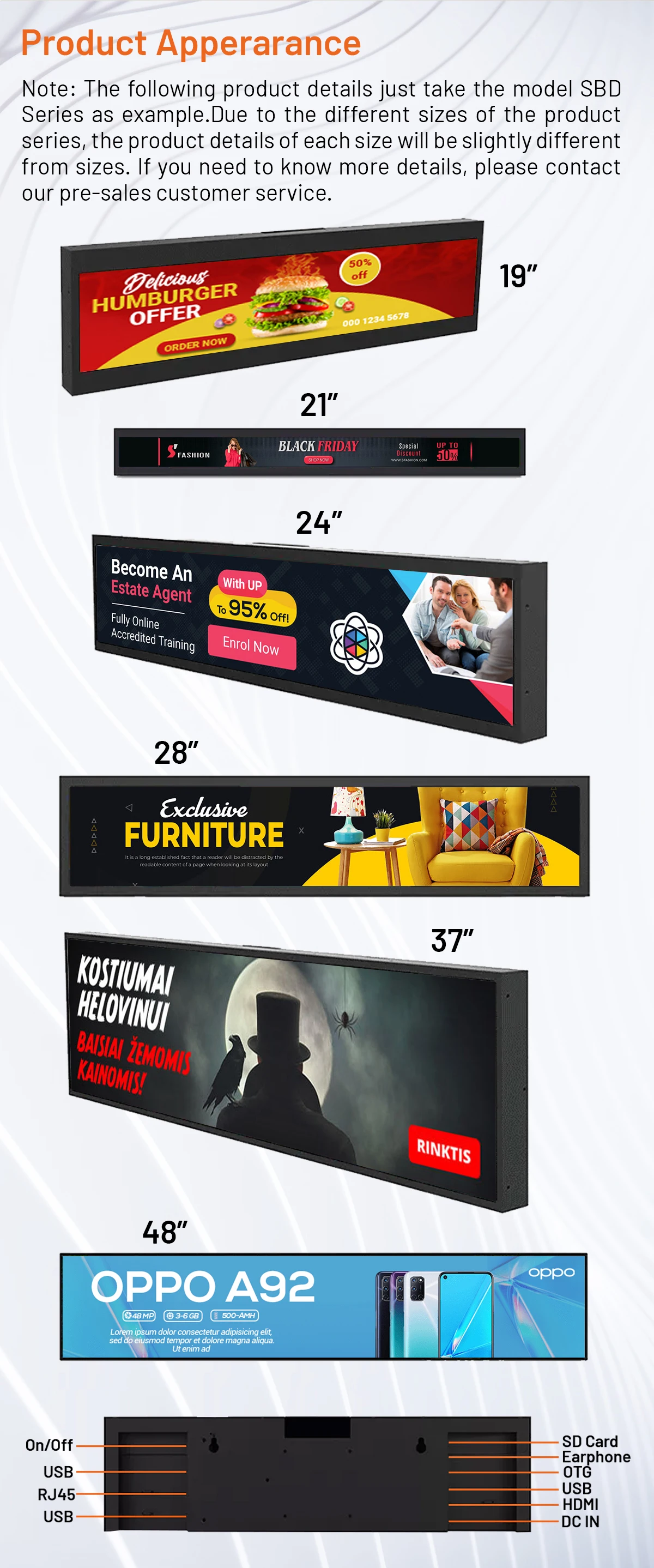 48 inch Stretch Bar LCD Advertising Display Deliver Dynamic Information with High-Resolution