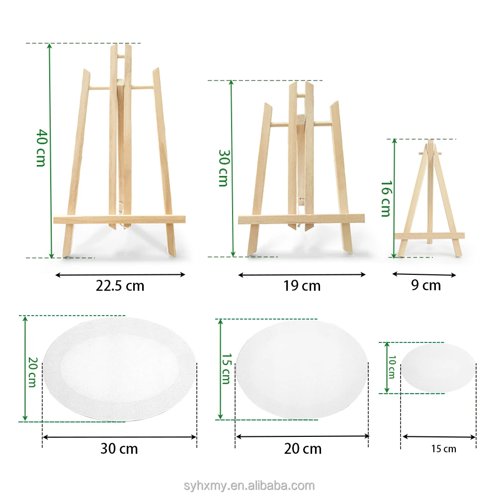 Artist Painting Kit Oval Canvas with Ease Stand 280g Cotton Blank Stretched Canvas Wooden Easel Kit 3 pack Set