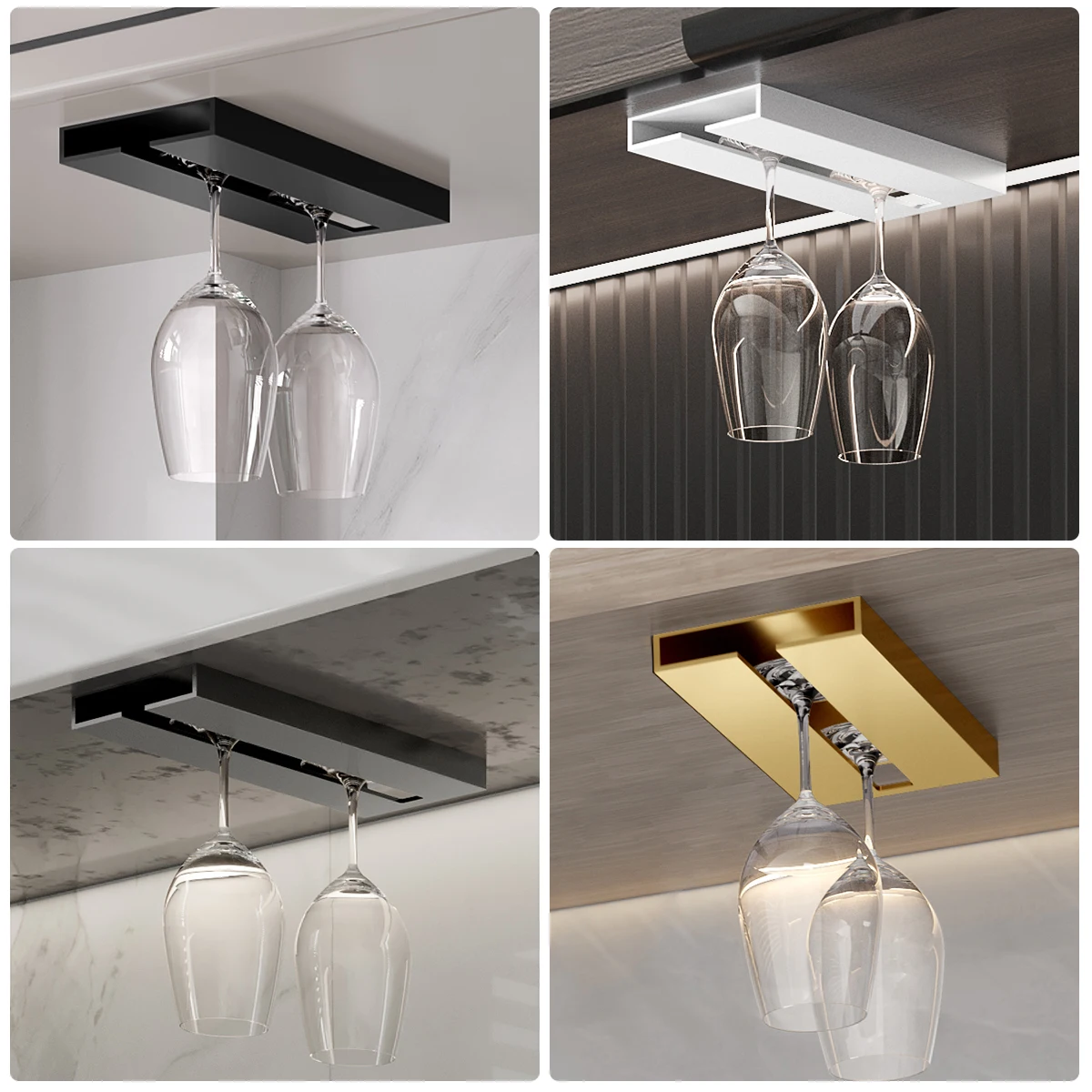 Kitchen Wine Glass Rack Holder Hanging Metal Aluminum Wine Glass Cups Holder Rack