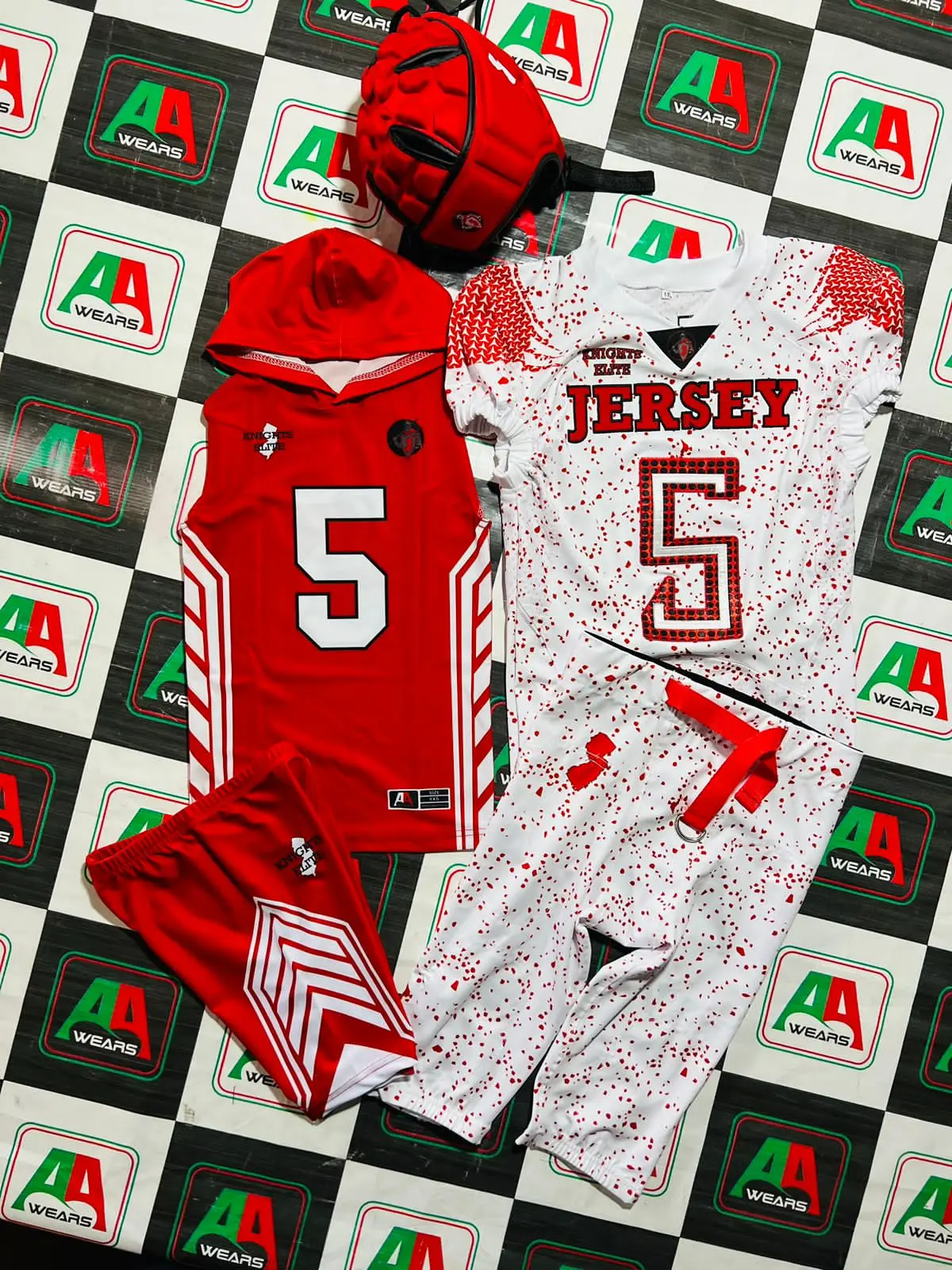 AA WEARS Pakistan American Football Uniforms Customize Sublimation  Breathable Jersey Helmet Visor Patch Socks  Shoulder pads