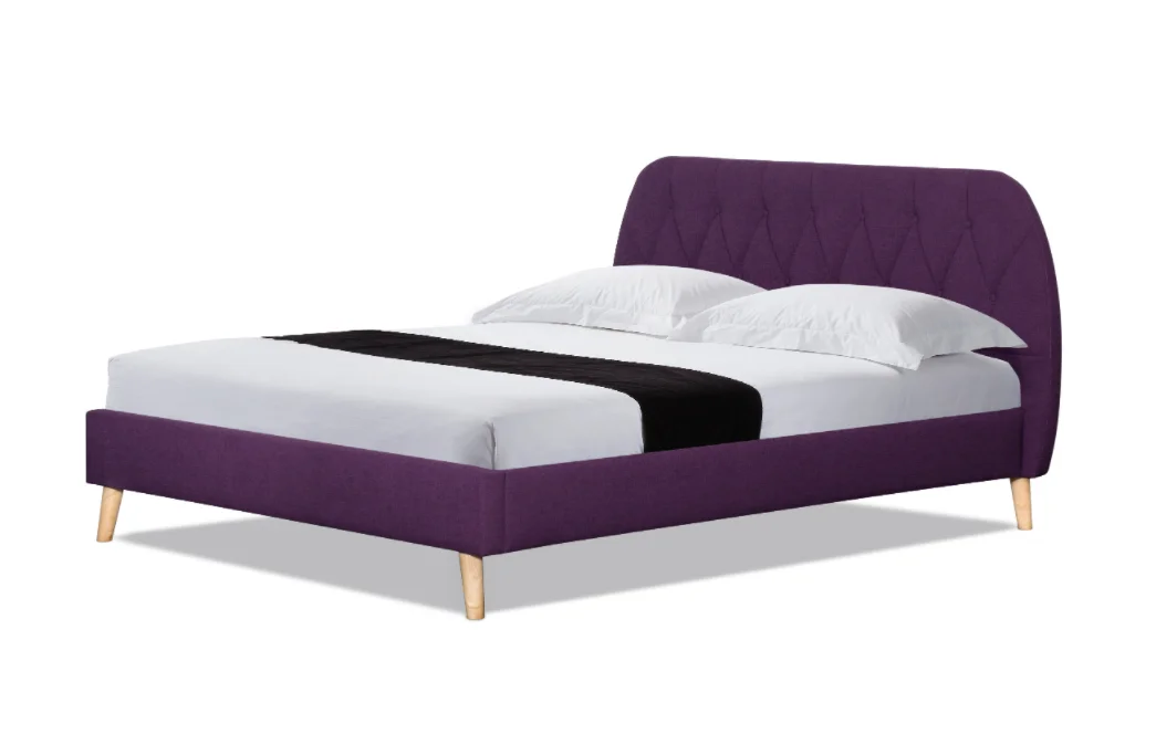 Colorful Fabric Bed  With Wooden Leg Support Bed Frame Bed Sets Queen Size King Size Bedroom Furniture