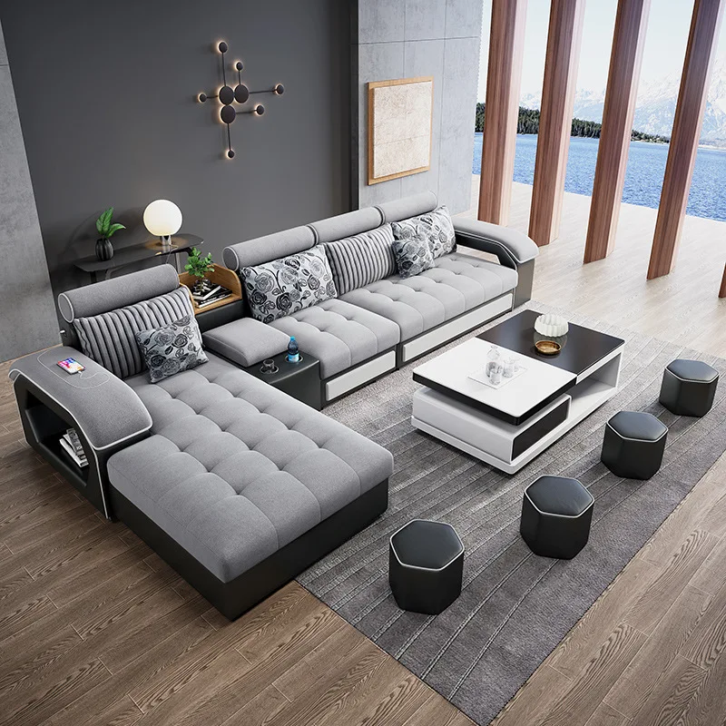 Modern L Shaped Sofa Couch Combination 5 Seater Modular Sectional Couches with Movable Ottoman CEFS006