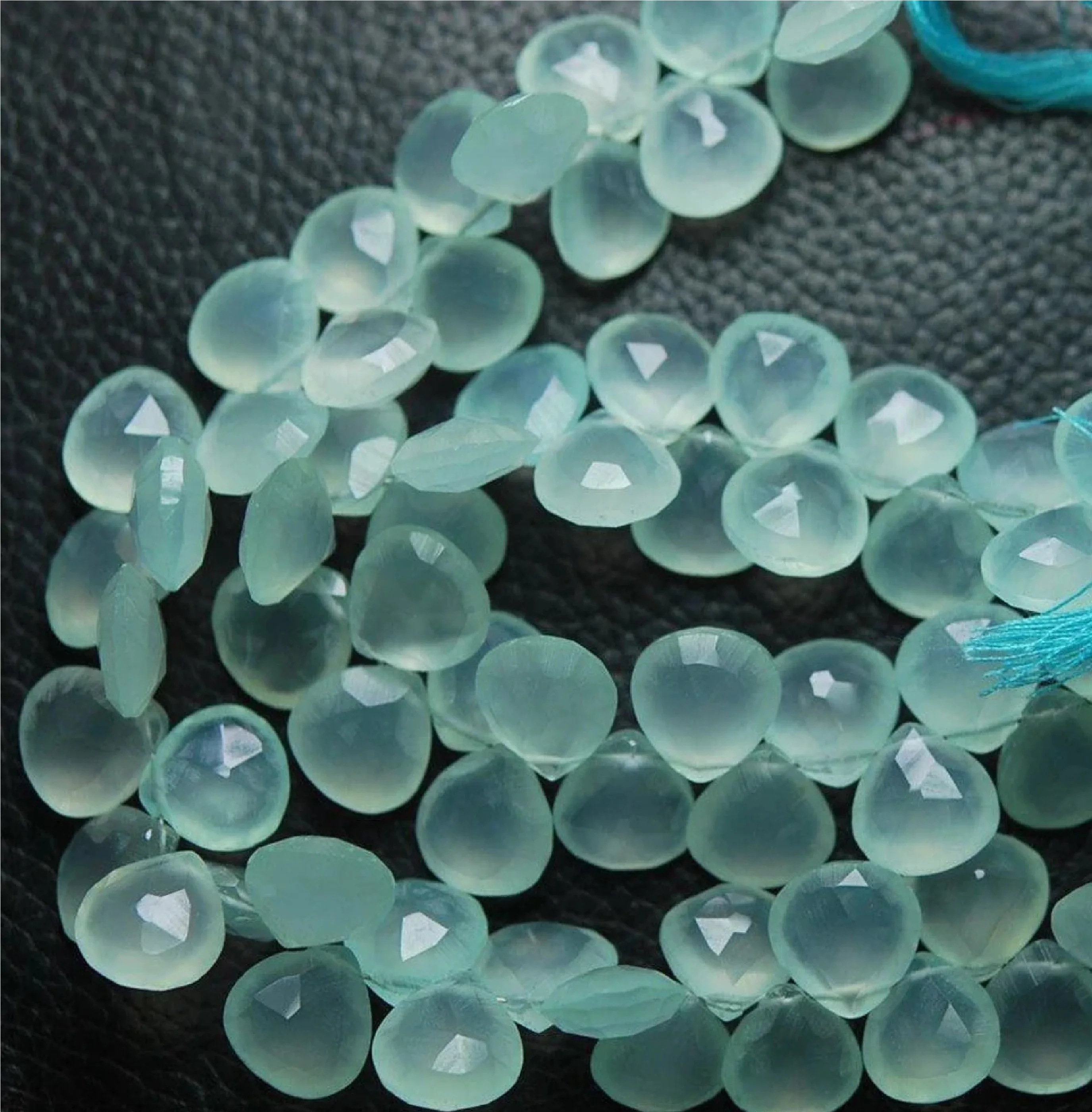 Natural Aqua Chalcedony Stone 8mm Faceted Heart Briolette Gemstone For Jewelry Making Loose Beads