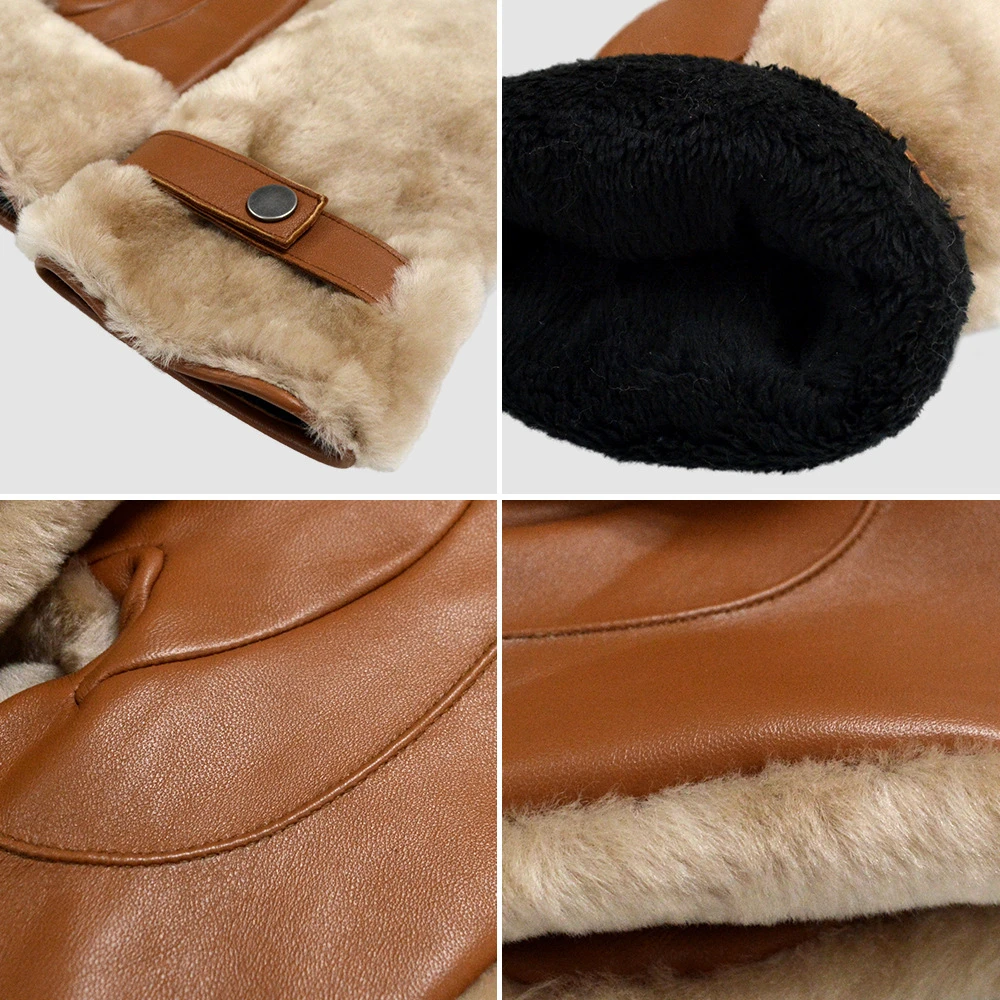 Fashion Unisex Sheepskin Mittens Winter Thermal Gloves Leather Fur Gloves for Women Men 100% Nature Sheepskin Mittens Woman