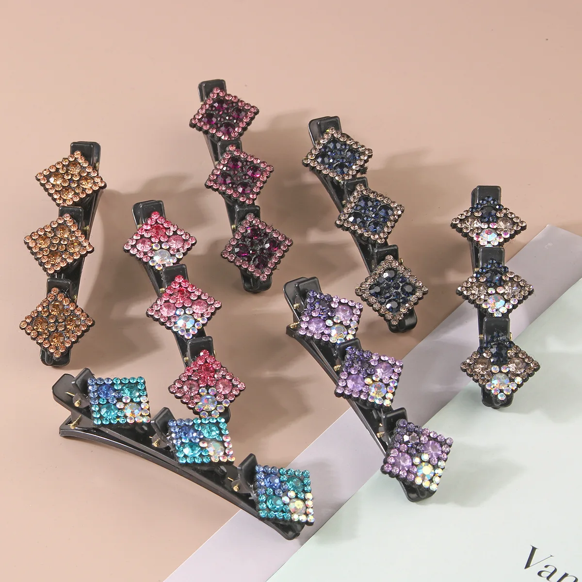 Sparkling crystal stone braided no crease hair clips rhinestone for sectioning women accessories