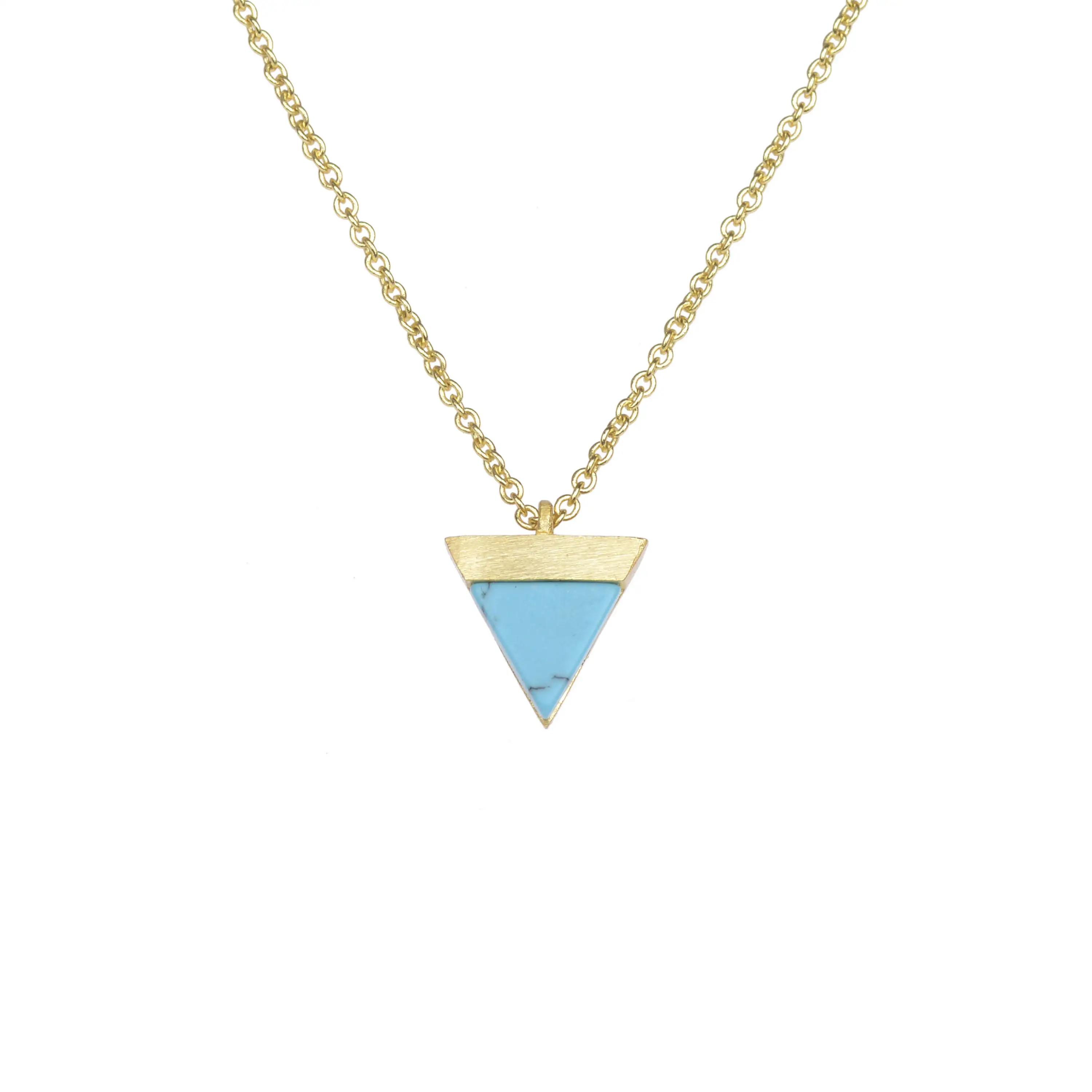 Customized Geometric Triangle Gemstone Jewelry Necklace Silver Gold Plated Turquoise Stone Pendant Necklace For Women
