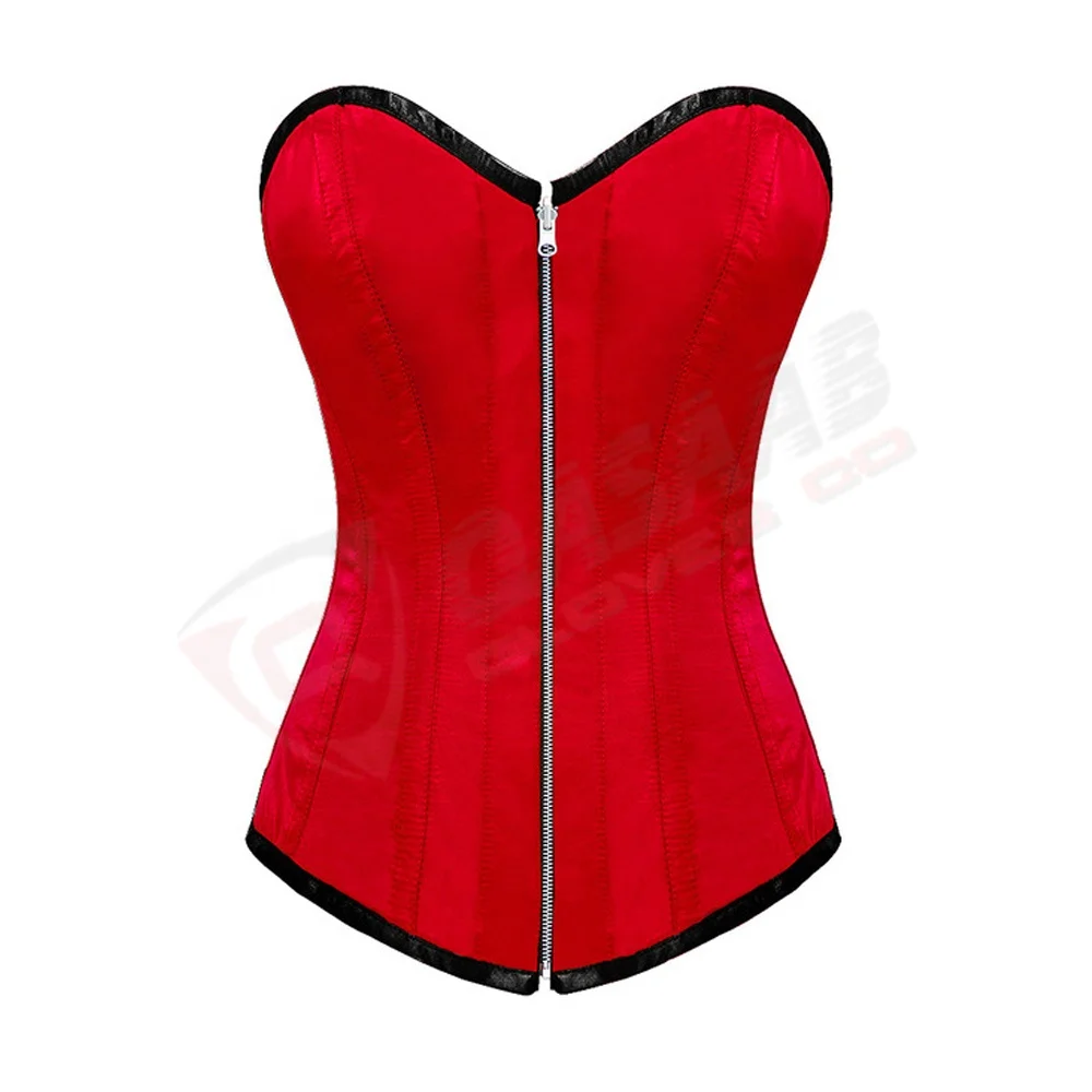 Длинные застежки-молнии красно-атласные готические Большие размеры бюстье талии тренировочные дышащие кожаные костюмы Корсеты с бюстом