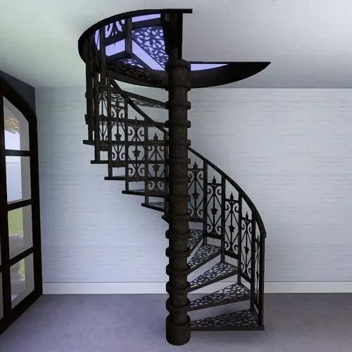 Foshan Durable Stairs Carbon Steel Beam Spiral Staircase with Wrought Iron Guardrails Wooden Tread Customized Interior Stairs