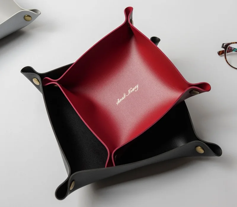 Customizable Wholesale mini PU Leather Foldable Home Storage Basket Box Key Coin Coin Purse Mobile Wallet Organizer Tray