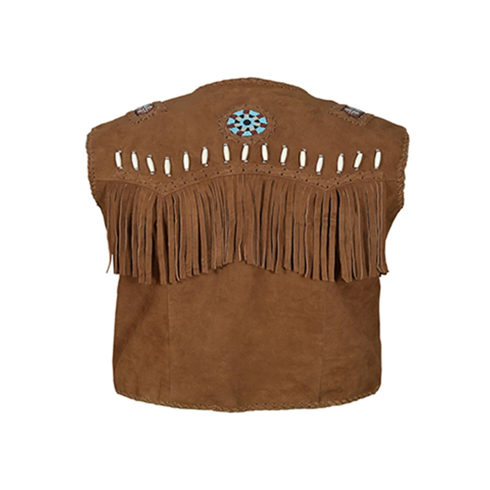 Men Cow Suede Leather Fringed & Beaded Hand Made Work American Style Indian Style Men Leather Vest