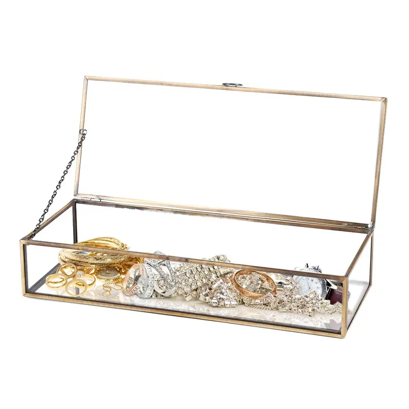 Vintage Style Decorative Jewelry Storage Box Feature With Metal Frame And Glass Panels Will Be A Perfect Display Case