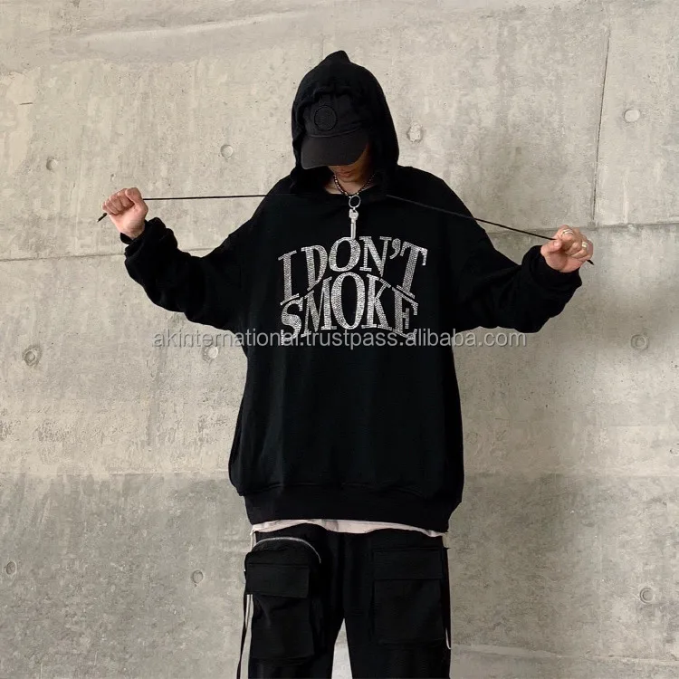 Wholesale Custom Men Clothing Plus Size Rhinestones Cheap Men Fall Graphic Streetwear Anime Oversized Hoodie 100% Cotton Fleece
